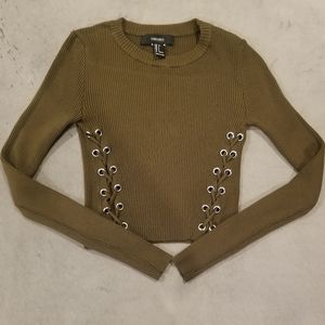 Crop top long sleeve green color size xs
